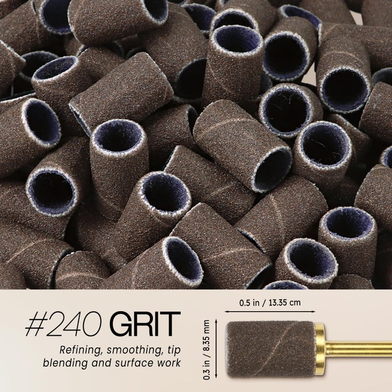 PANA 100 Pieces Nail Sanding Bands Professional Nail Manicure Great Fit for Nail Drill Bits for Acrylic Nails (240 Grit, Brown) - Image 3